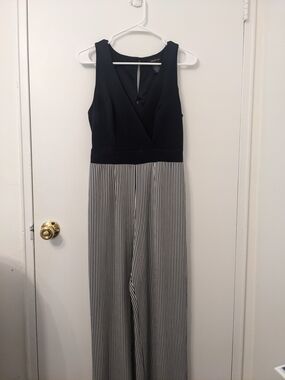 Nautical Sleeveless Navy & White Striped Wide-Leg Jumpsuit by Teeze Me, Size 5/6
